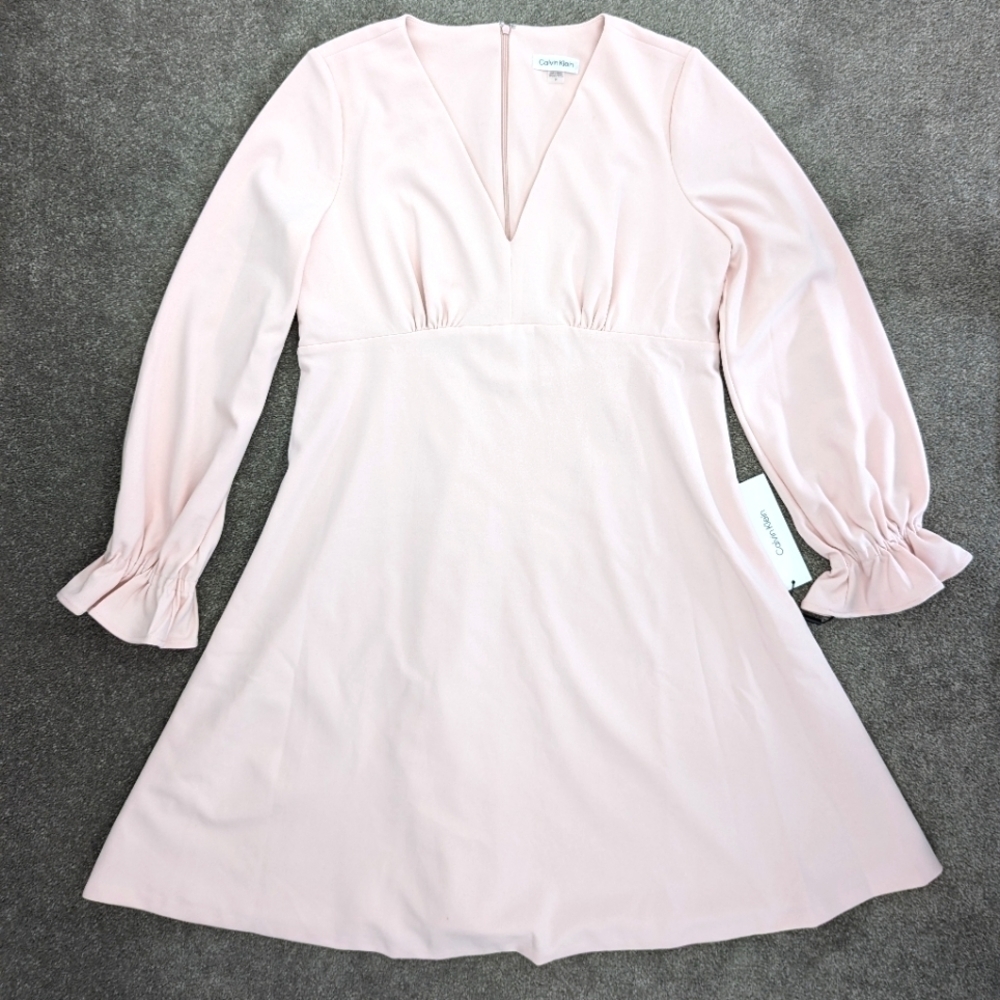 Calvin Klein Plus Womens Ruffle sleeve V-neck Sheath Dress Size 14